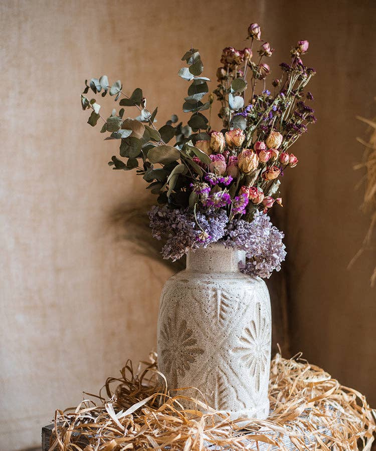 Carved Floral Vase in White - HER Home Design Boutique